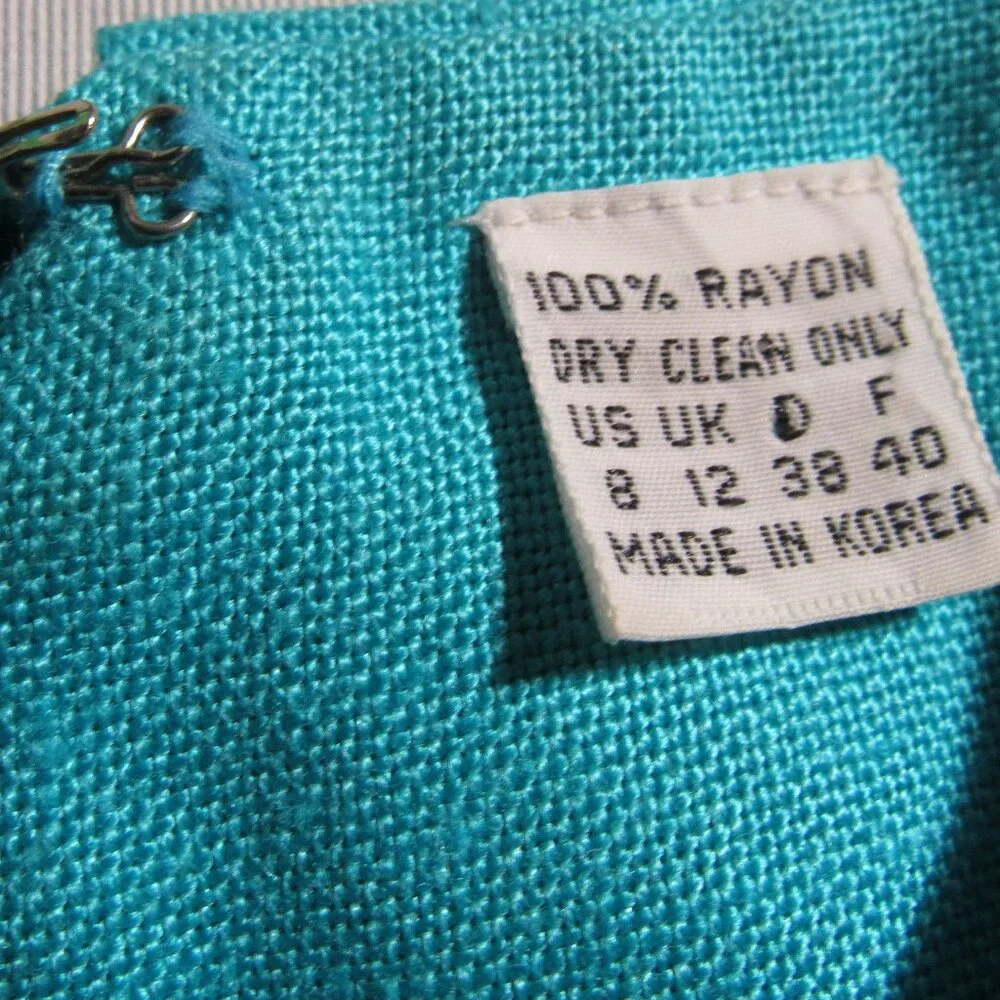 Vintage Nipon Boutique Rayon Dress Lime Green Turquoise Size Small Retro 80s - Picture 6 of 9